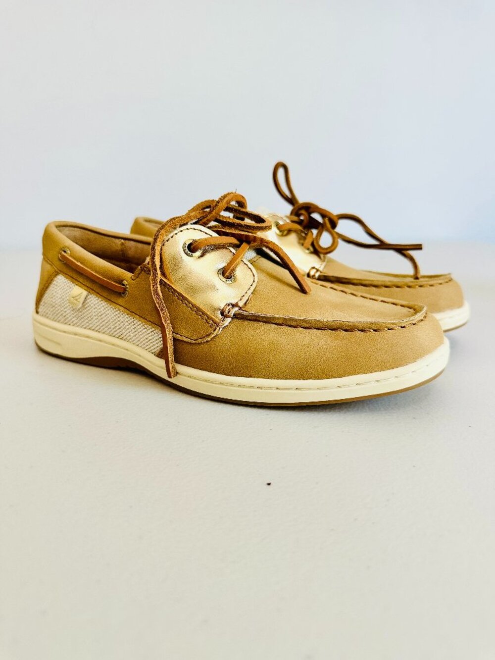 NEW SPERRY TOP-SIDER WHALEFISH METALLIC MATTE GOLD BOAT SHOES SIZE 6